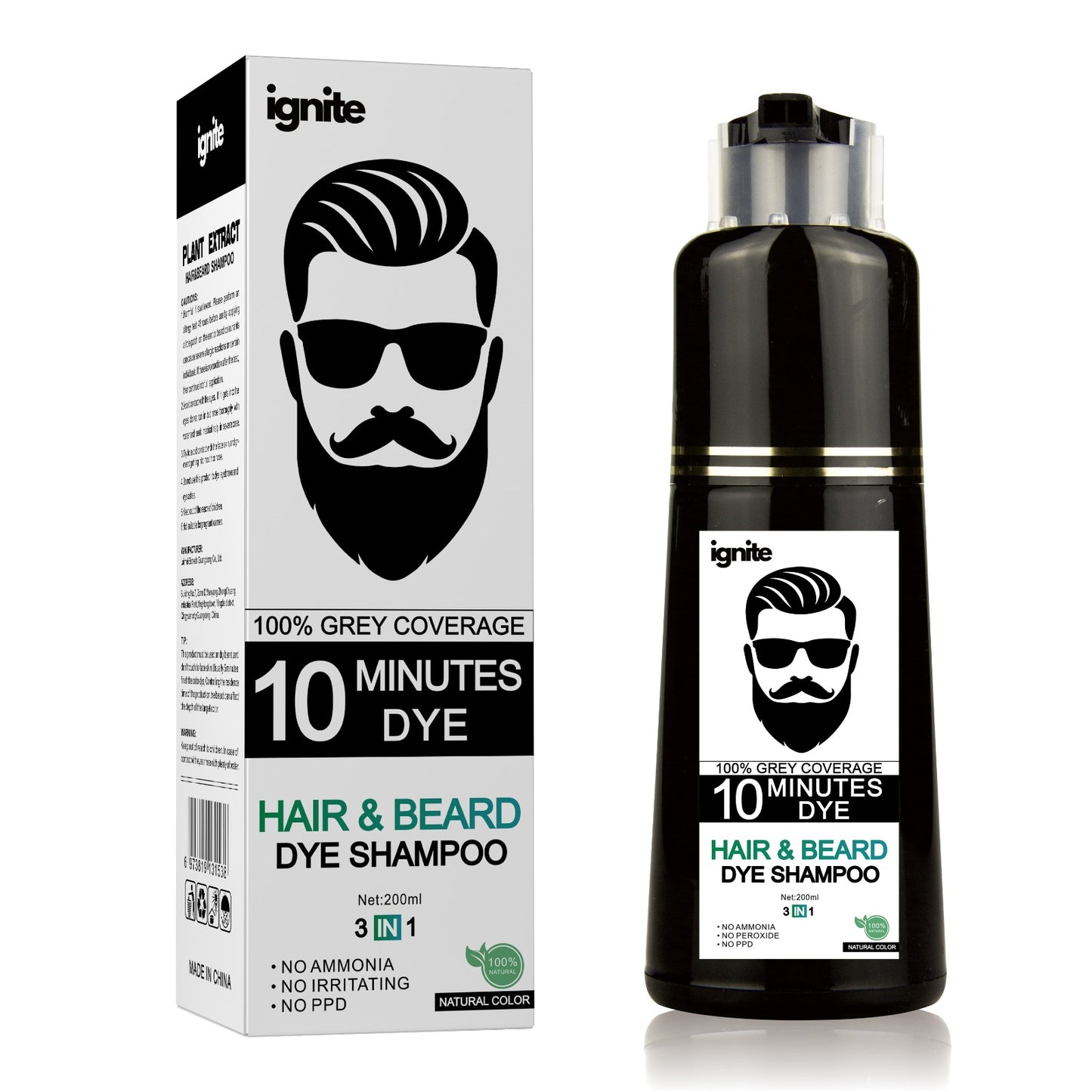 Men’s Hair & Beard Dye Shampoo –Instant 100% Grey Hair Coverage
